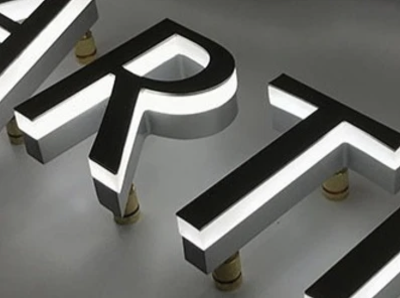 Sleek dimensional letter signs for indoor displays