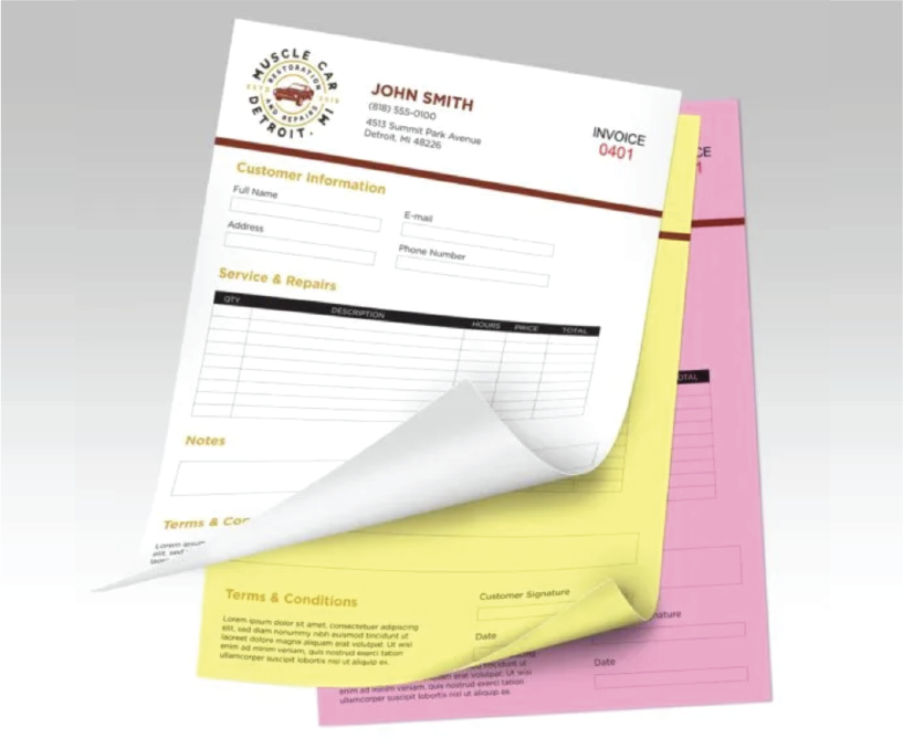 Carbonless forms with duplicate copies, perfect for efficient record-keeping and documentation.